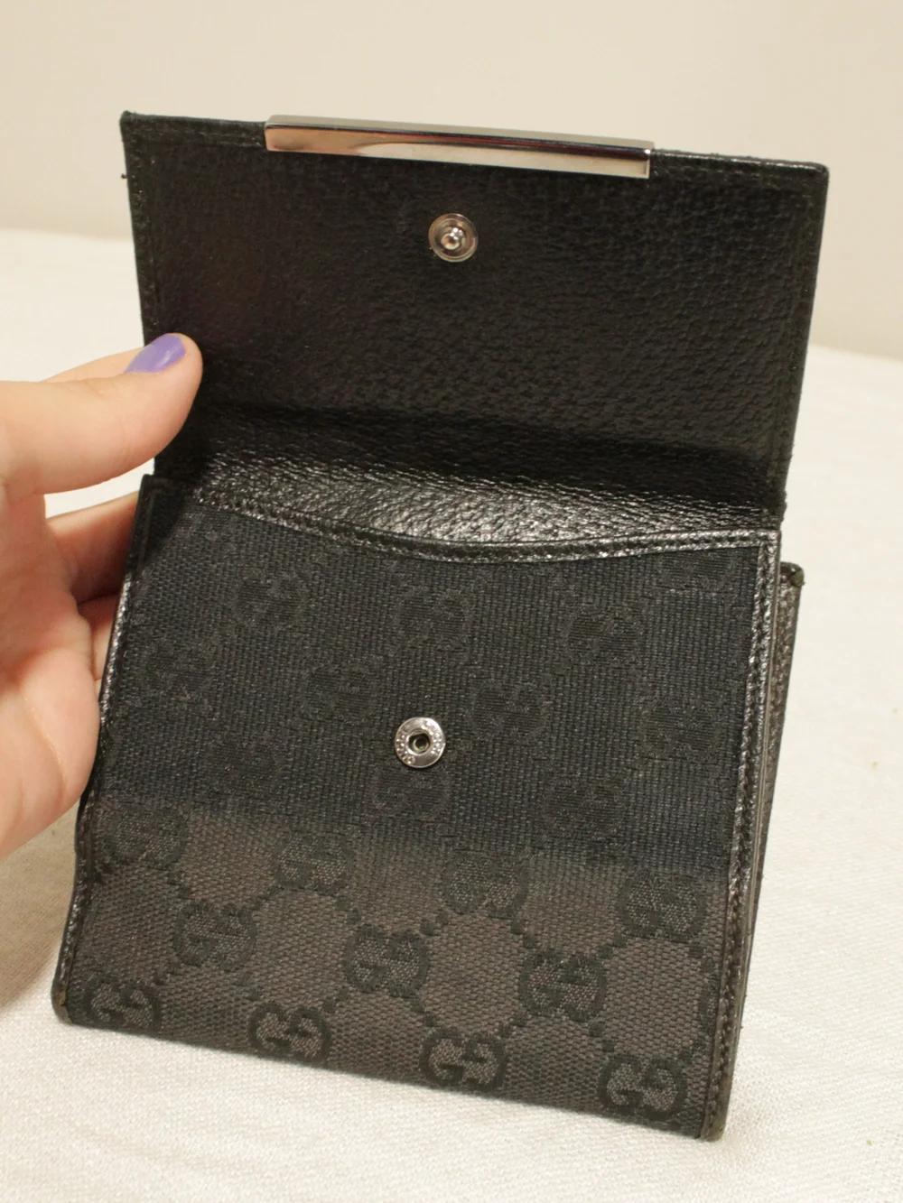 Gucci Men's Black GG Canvas Wallet with Silver Hardware